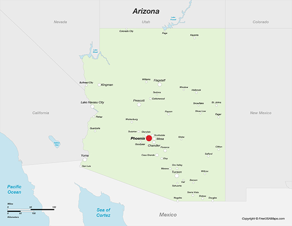 Printable Map of Arizona with Cities - Arizona With Cities 