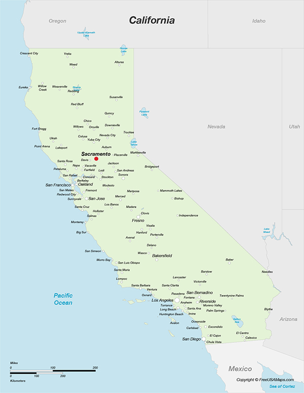 Printable Map of California with - California With Cities 
