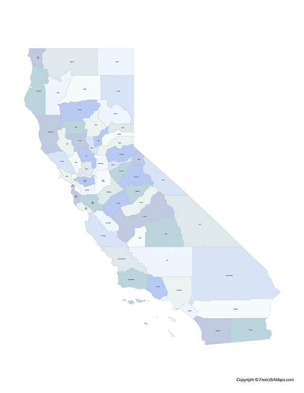 Printable Map of California with - California With Counties On White 