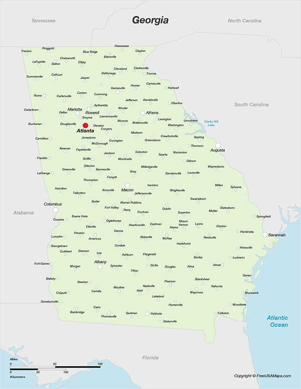 Printable Map of Georgia with Counties - Georgia With Cities 
