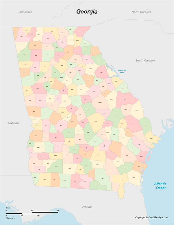 Printable Map of Georgia with Counties - Georgia With Counties 
