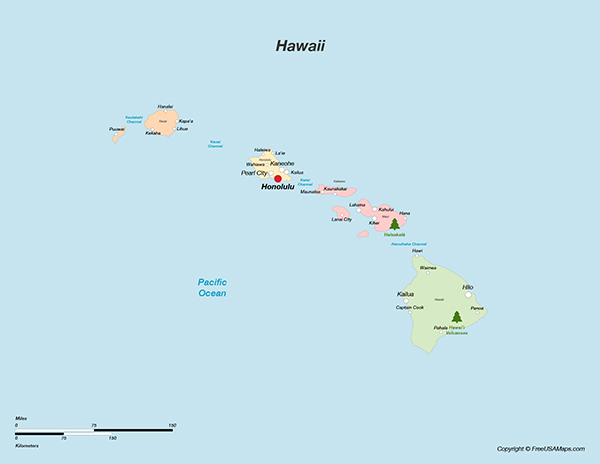 Free Printable State Maps of Hawaii - Hawaii With Counties And Cities
