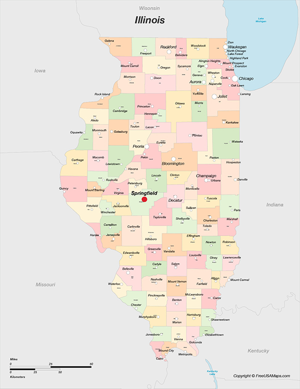 Illinois with Counties and Cities
