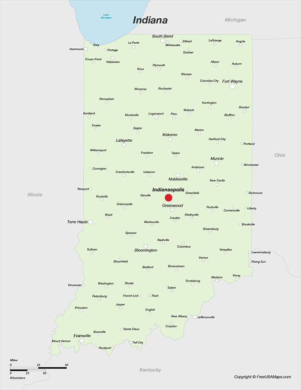 Free Printable State Maps of Indiana - Indiana With Cities