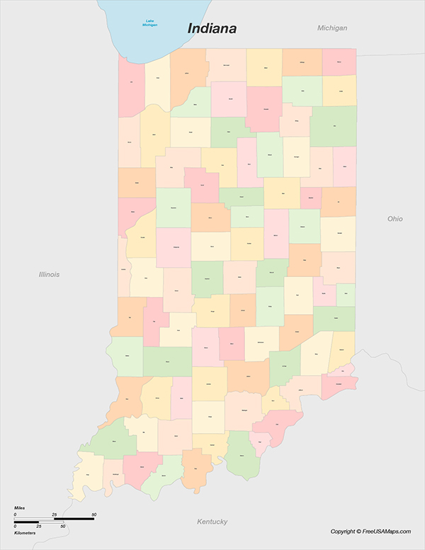 Printable Map of Indiana with Cities Free USA Maps