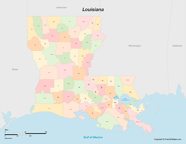 Louisiana with Parishes
