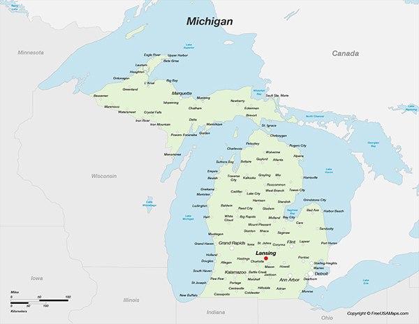 Printable Map of Michigan with - Michigan With Cities 