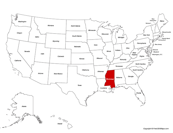 Mississippi Location on the US Map