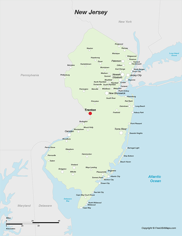 Free Printable State Maps of New - New Jersey With Cities 