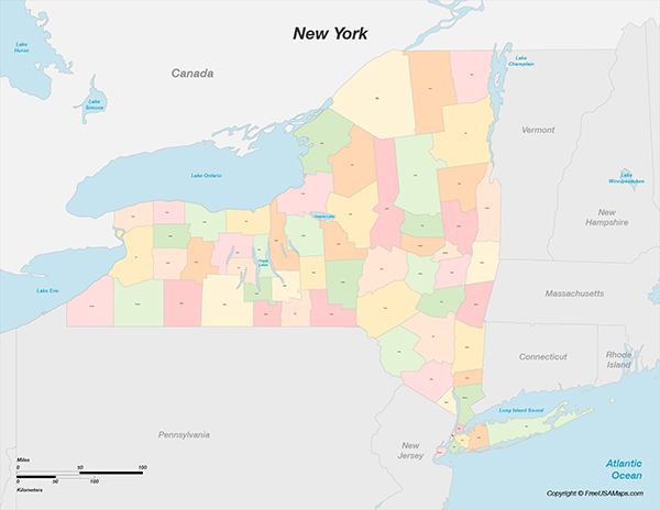 Free Printable State Maps of New - New York With Counties