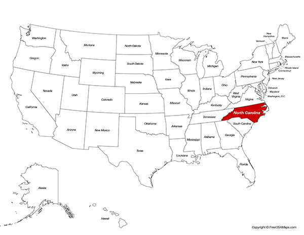 North Carolina Location on the US Map