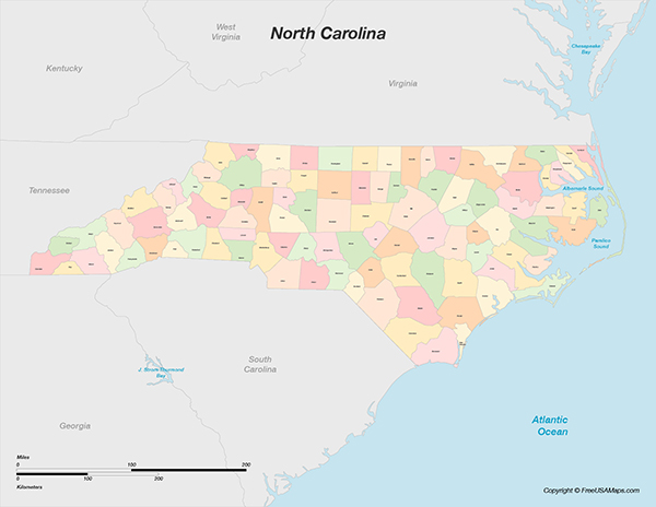 Printable Map of North Carolina - North Carolina With Counties 