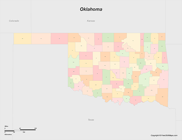 Printable Map of Oklahoma with - Oklahoma With Counties 