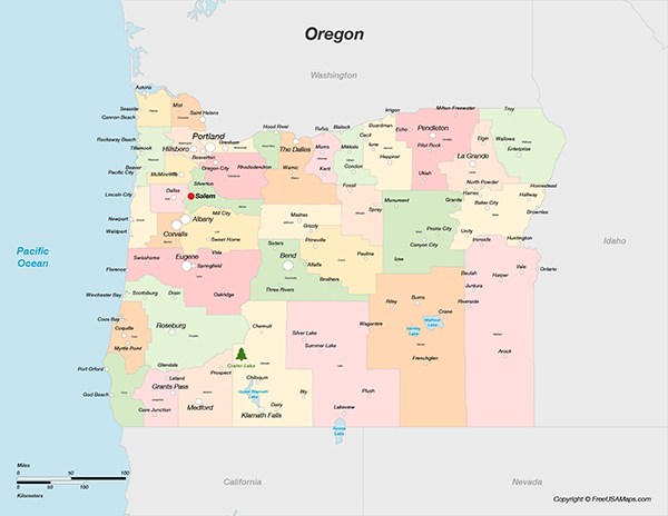 Printable Map of Oregon with Cities - Oregon With Counties And Cities 