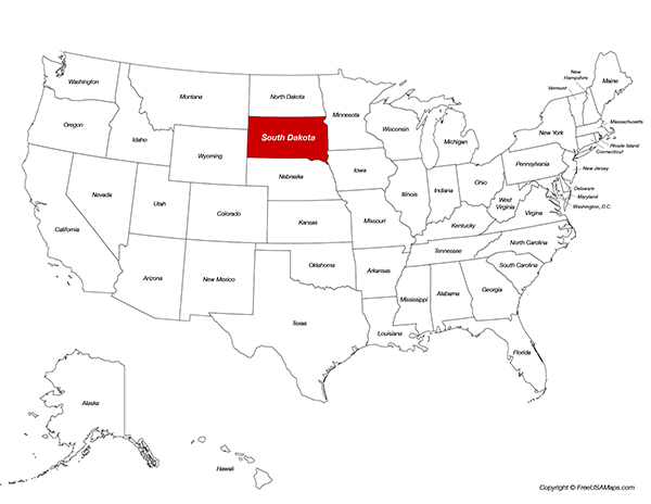 Printable Map of South Dakota with - South Dakota Location On The Us Map 