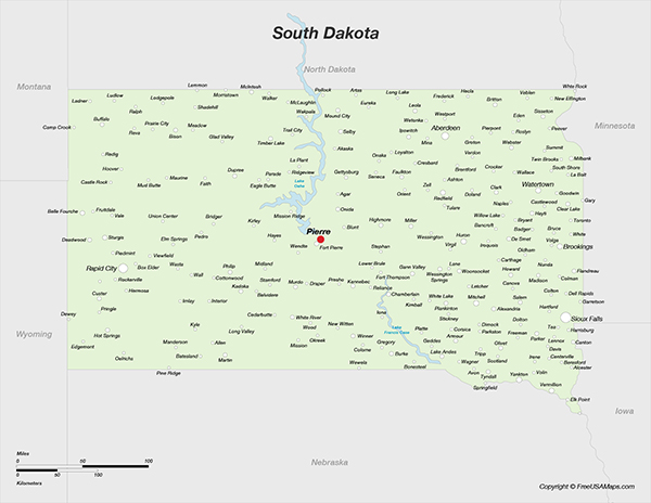 Printable Map of South Dakota with - South Dakota With Cities 