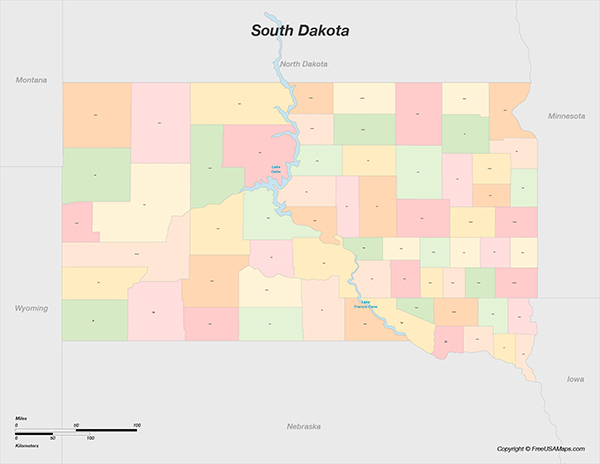 Printable Map of South Dakota Location - South Dakota With Counties 
