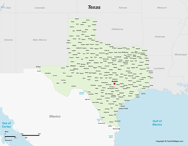 Free Printable State Maps of Texas - Texas With Cities