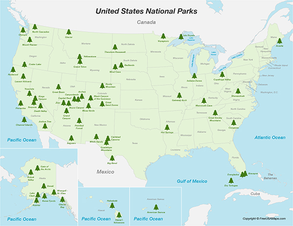 United States with States and National Parks