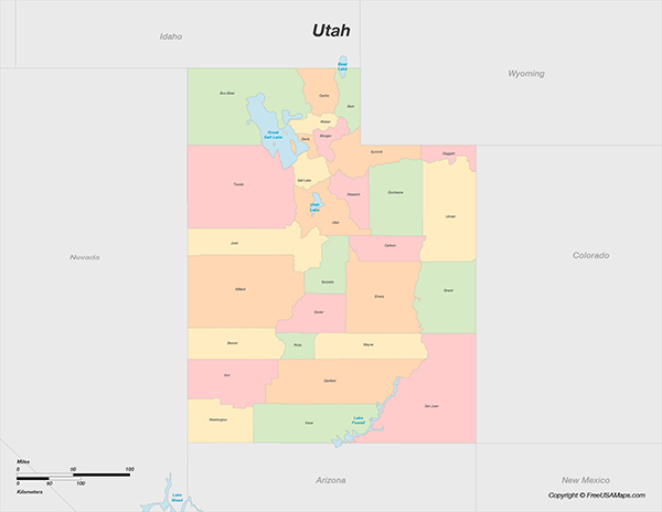 Printable Map of Utah with Counties and Cities | Free USA Maps
